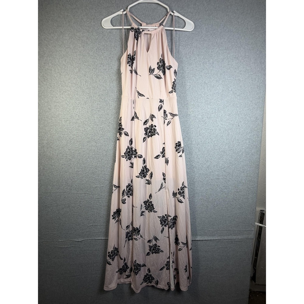 Candies Dress Juniors XS Pink Floral Halter Maxi Side Slit Lined Summer Strappy